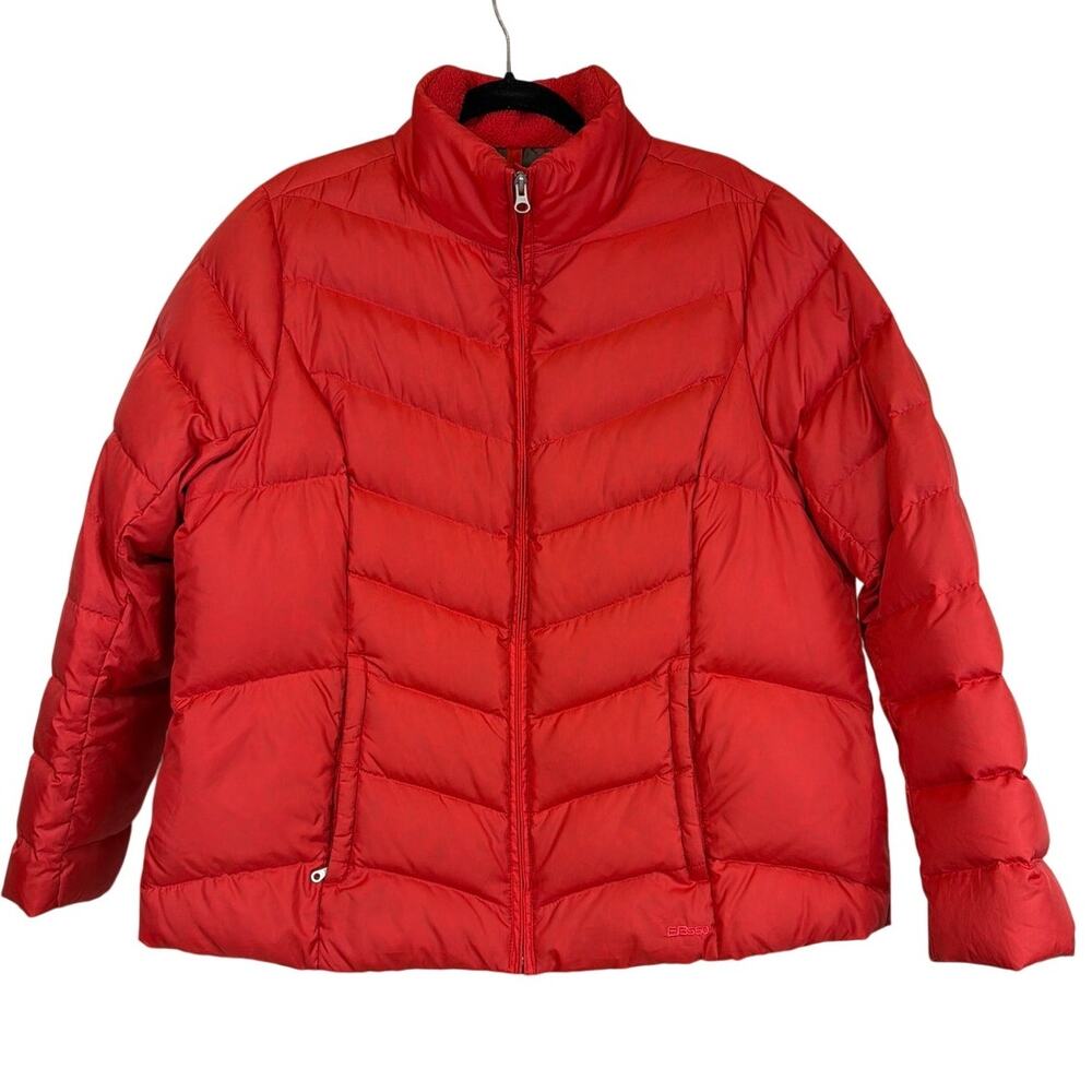 Eddie Bauer 1X Red EB550 Down Fleece Lined Long Sleeve Puffy Coat Jacket